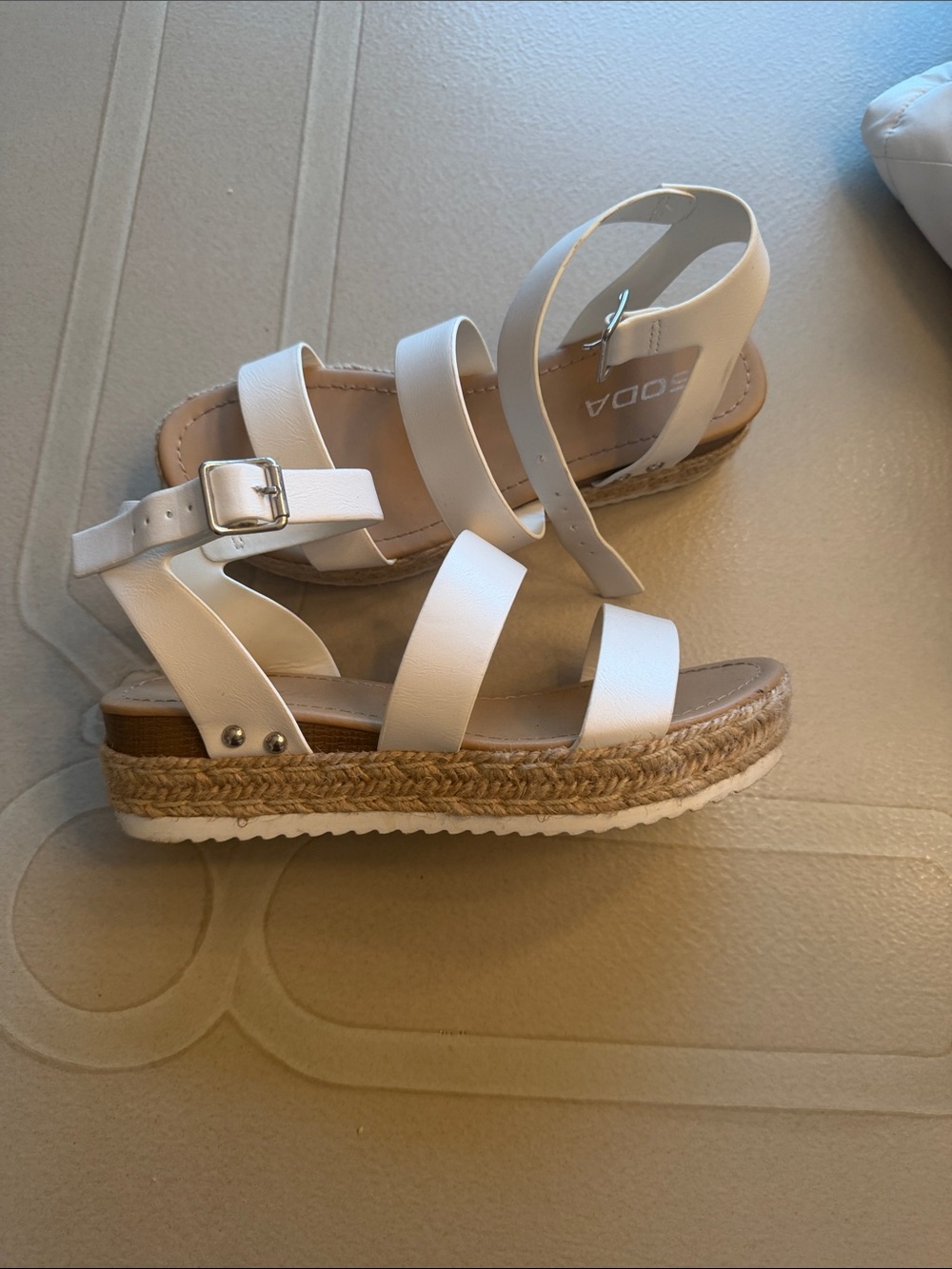 Kids Soda White Espadrille Platform Sandals with Ankle Strap